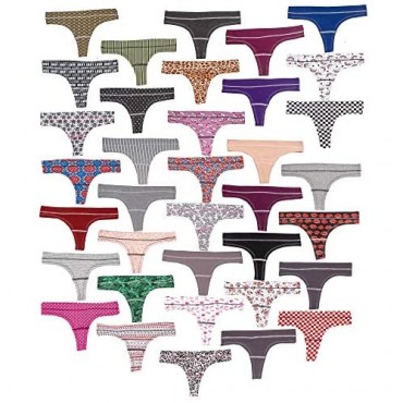 Alyce Intimates Women’s Cotton Thong Panties 18 Pack Assorted Colors & Prints