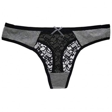 Anadelle Women's Breathable Cotton Thong Lace Panties Pack of 6