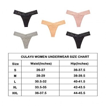 CULAYII Womens Cotton Thong Underwear Pack Lace Sexy Breathable Bikini Panties Soft Stretch T-Back Hollow Out