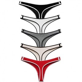 ETAOLINE Women's Cotton Thong Underwear Sport Seamless Panties Hipster Pack of 5