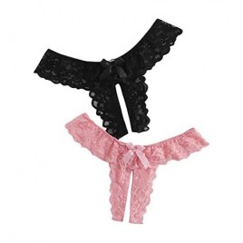 Floerns Women's Plus Size 2 Pack Lace Seamless V-Strings Thong Panties Set