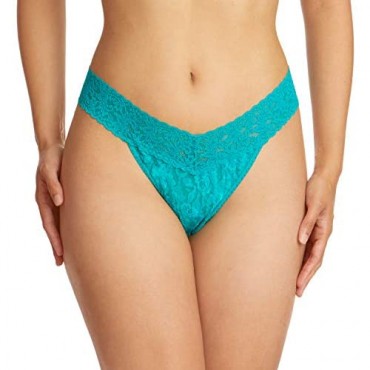 hanky panky Signature Lace Original Rise Thong 3 Pack One Size fits 4-14 Electric Garden Vibrant Turquoise White