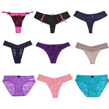 Horiol 10 Pack Variety Of Panties For Women Sexy Lace Thongs G-Strings T-Back Cotton Briefs Underwear