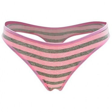 Nightaste Women Cotton Thong Panties Multi-Pack of Breathable G-String Underwear with Color Stripes for Ladies