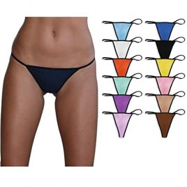 Sexy Basics Women's 12 Pack Ultra-Soft Cotton Stretch G String Bikini T-Back Thong Underwear/No Show Panties