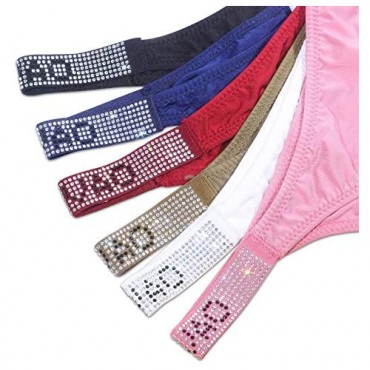 Sexy Panties LEVAO Thongs for Women Letter Rhinestones G-String Low-rise Tanga Stretch Underwear Pack of 6