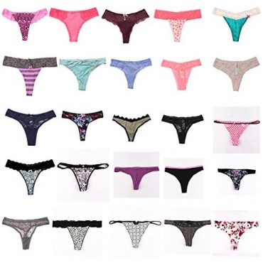 UWOCEKA Sexy Thongs for Women Varity of T-Backs Sexy Underwear 20 Pack of G Strings Lacy Undies Panties Tanga