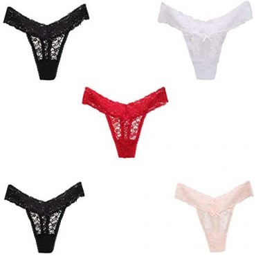 Women's Sexy Lace Thongs V Cheeky Underwear See Through Panties Pack of 5