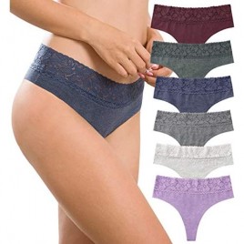 Women's Thongs Underwear Cotton Seamless Thongs for Women Lace Trim Panties