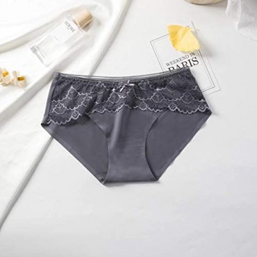 3 Pack Women's Invisible Seamless Bikini Panties Mid-Waisted Comfy Stretch Soft Underwear Lace Briefs