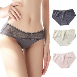 3 Pack Women's Invisible Seamless Bikini Panties Mid-Waisted Comfy Stretch Soft Underwear Lace Briefs
