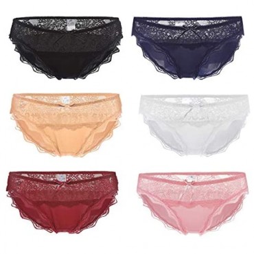 BIONEK Women's Lace Bikini Panties Sexy Seamless Underwear Pack Hipster Panties Silk Underwear(Pack of 6)