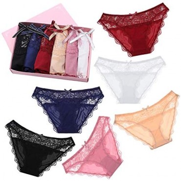 BIONEK Women's Lace Bikini Panties Sexy Seamless Underwear Pack Hipster Panties Silk Underwear(Pack of 6)