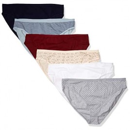 Essentials Women's Plus-Size 6-Pack Hi-Cut Cotton Stretch Bikini Underwear