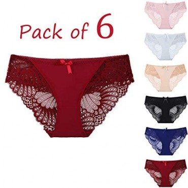 HOKEMP Womens Lace Underwear Briefs Seamless Bikini Panties Pack 6 Sexy Hipster