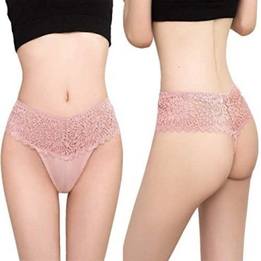 Hosaud Sexy Lace Cheeky Thong Low Waist Seamless Cotton Bikini Panties Underwear for women 5 Pack