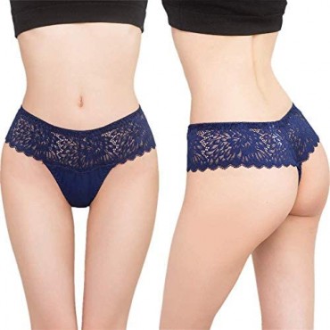 Hosaud Sexy Lace Cheeky Thong Low Waist Seamless Cotton Bikini Panties Underwear for women 5 Pack