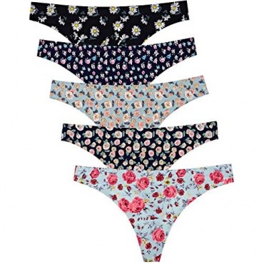 JFAN Women's Thongs Breathable Bikini Panties Sexy Seamless Underwear 5 Pack
