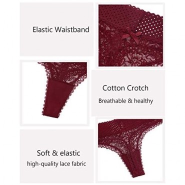 LEVAO Thongs for Women Sexy Lace Underwear T Back Floral Lingerie Seamless Low Waist stretch Bikini Panties 4 Pack
