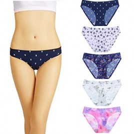 Morvia Seamless Women Bikinis Soft Stretch Panties Low Rise Hipsters Underwear Floral Pattern Multi-Pack