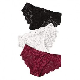 Romwe Women's Mesh Lace Brief Panty Bow Front Seamless Bikini Lace Underwear