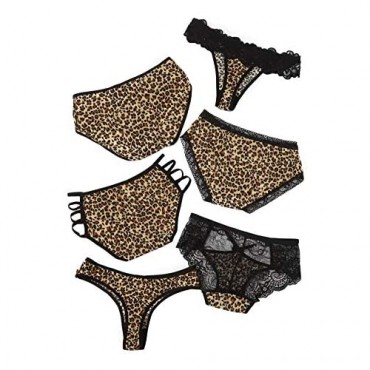 Verdusa Women's Leopard Print Underwear Breathable Brief Set Bikini Panties
