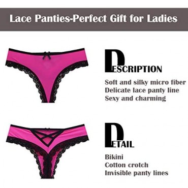 Women's Lace Thong Bikini Panties Cute Design Soft Seamless Tangas