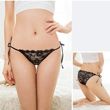 Women's Side Tie Sheer Panties Wild Lace Bikini Adjustable G-String Underwear