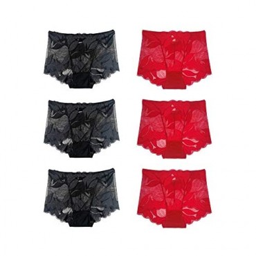 6-Pack Lace Stretch Sexy Hipster Embroidery Seamless Underwear Panties Floral Lace Low waist Briefs Everyday Underwear