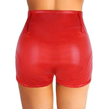 ACSUSS Women's Sexy PU Leather Rave Bottoms Belted High Waist Booty Shorts