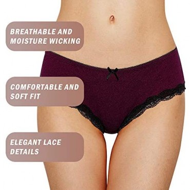 ALove Women Cotton Hipster Panties Lace Trim Underwear Stretch Briefs 4 Pack