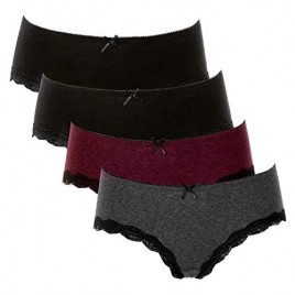 ALove Women Cotton Hipster Panties Lace Trim Underwear Stretch Briefs 4 Pack