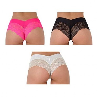 Besame Women Cheeky Lace Hipster Panties Underwear Sexy Lingerie 3 Pack