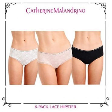 CATHERINE MALANDRINO Women's 6-Pack Seamless Lace Underwear Hipster Panties Black/White/Pink