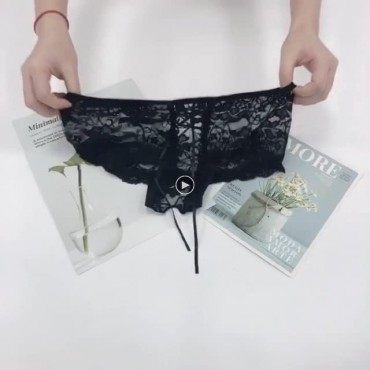 comeondear Elegant Plus Size Panties for Women Lace Thong Panties Mid Waist Underwear