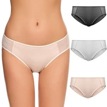 Ekouaer Womens Briefs Underwear with Lace Cotton Low-Rise Hipster Panties Soft Bikini 3 Pack