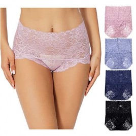 KYY Women's Sexy Lace Panties High-Rise Tummy Control Lingerie Underwear Briefs Floral Lace 4 Pack