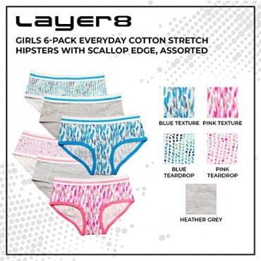 Layer 8 Women's Girls' Little 6-Pack Everyday Cotton Stretch Hipster Panties