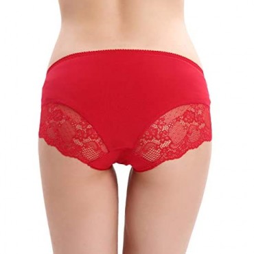 LIQQY Women's 4 Pack Cotton Mid Rise Full Coverage Lace Hipster Brief Panty Underwear