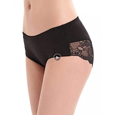 LIQQY Women's 4 Pack Cotton Mid Rise Full Coverage Lace Hipster Brief Panty Underwear