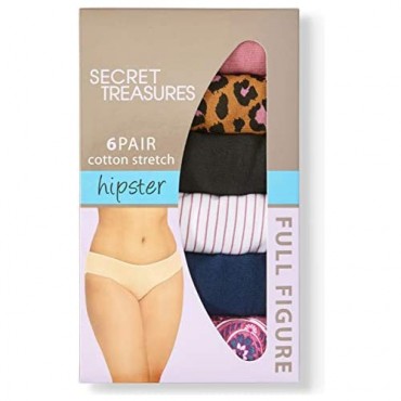 Secret Treasures Women's Plus Cotton Fashion Hipster Panties 6 Pack