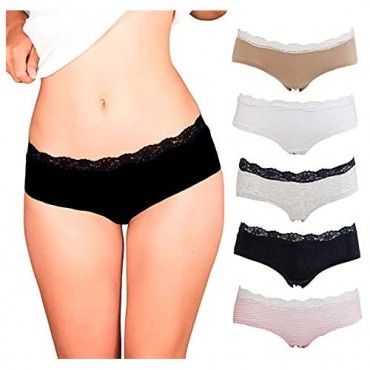 Womens Lace Underwear Hipster Panties Cotton/Spandex - 5 Pack Colors and Patterns May Vary …