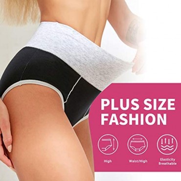 Women's Plus Size Underwear High Waist Cotton Panties Tummy Control Underpant Ladies Breathable Briefs Multipack