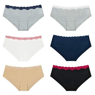 Yinhua 6 Pack Women's Cotton Underwear Hipster Panties Lace Trim Panties