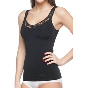 Body Beautiful Shapewear Women's Slimming V Neck Camisole with Seamless V-Neck Lace Trim