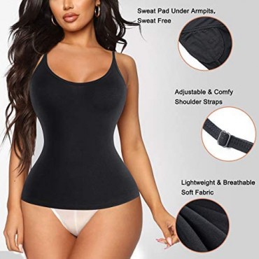 Irisnaya Women Basic Solid Tank Top Shapewear Camisole Adjustable Spaghetti Strap Smooth Cami Slimming Shaper Comfort Vest