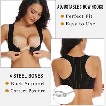 Joyshaper Chest Brace Up Women Posture Corrector Shapewear Breast Back Support X Strap Bra Support Shaper Vest Tops (Black - Racerback L)