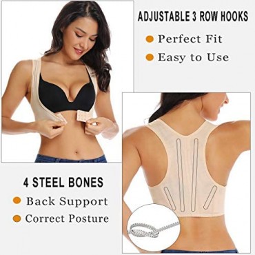 Joyshaper Chest Brace Up Women Posture Corrector Shapewear Breast Back Support X Strap Bra Support Shaper Vest Tops (Beige - Racerback S)