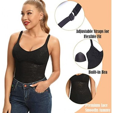 Joyshaper Lace Shapewear Camisole for Women with Built in Bra Tummy Control Tank Tops Adjustable Spaghetti Strap Cami