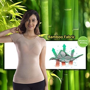 +MD Womens Undershirt Short Sleeve Bamboo T-Shirt Shapewear Tops Scoop Neck Basic Tee Seamless